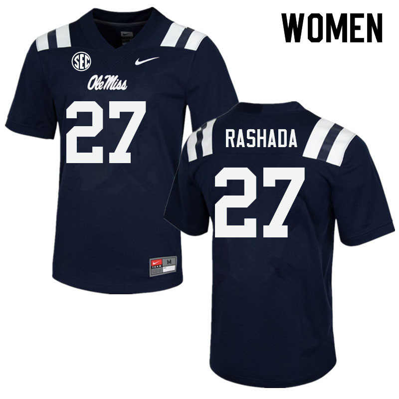 Women #27 Roman Rashada Ole Miss Rebels College Football Jerseys Sale-Navy
